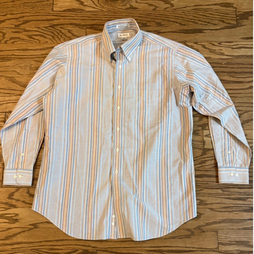 Paul Fredrick Mens L 16.5 34/35 Striped Dress Shirt Cotton Oxford Button Down